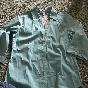 Dressbarn 3/4 Sleeve Teal Blouse Button Front Darting